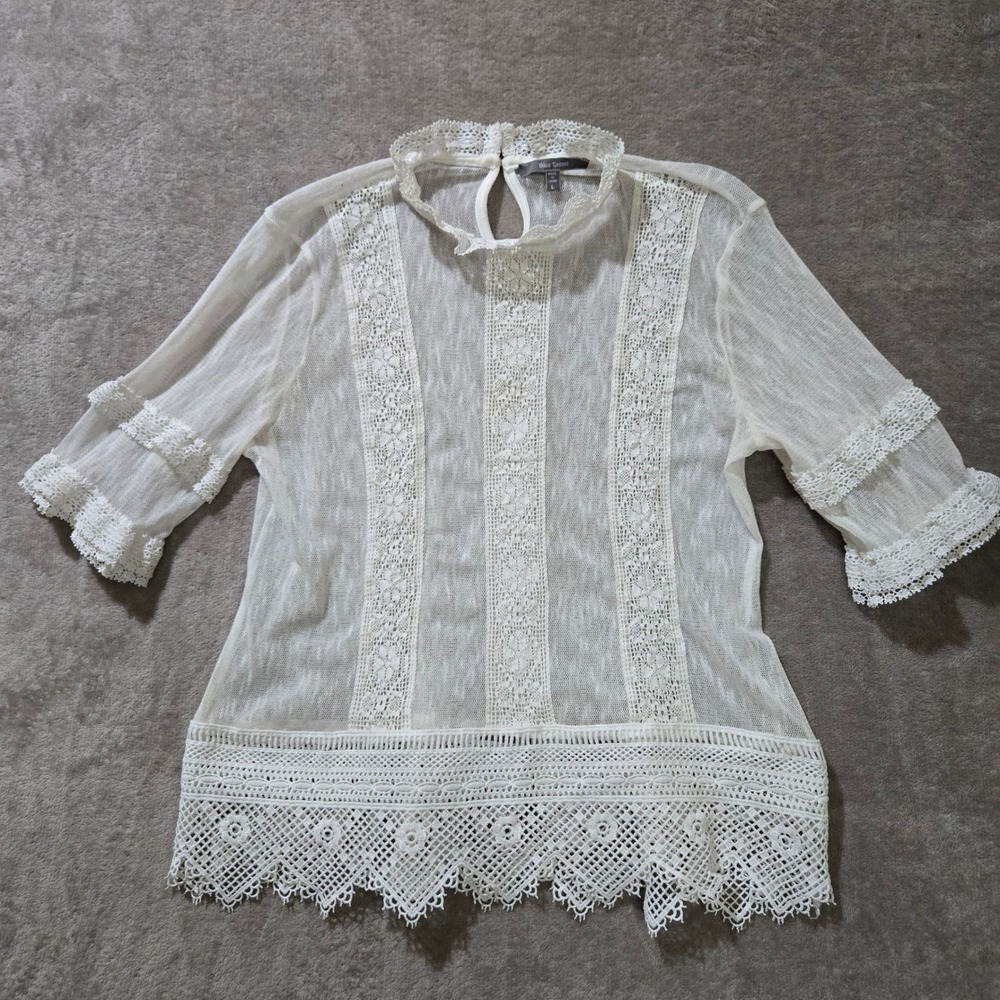 Victorian Lace Crochet Mesh Top Women Large Boho Festival Sheer Romantic Prairie